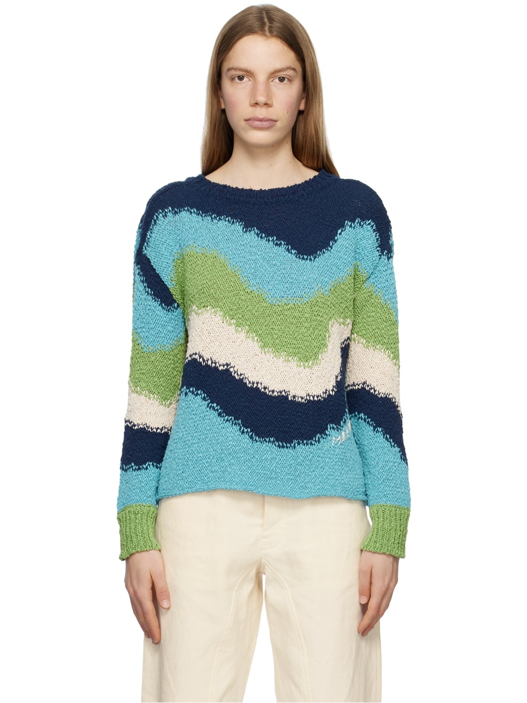 Blue Embroidered Sweater - 1