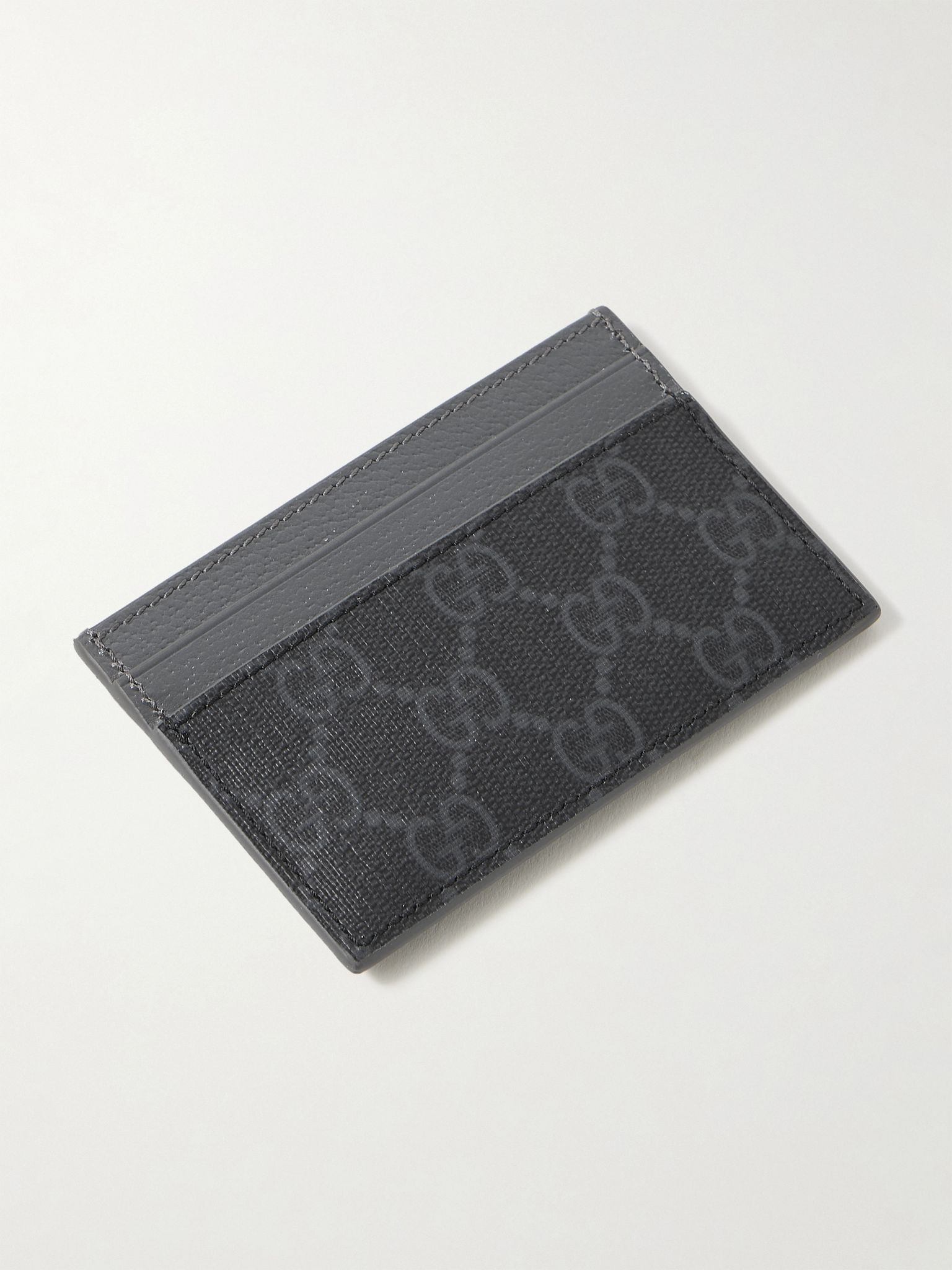 GG Supreme Monogrammed Coated-Canvas and Pebble-Grain Leather Cardholder Black - 2