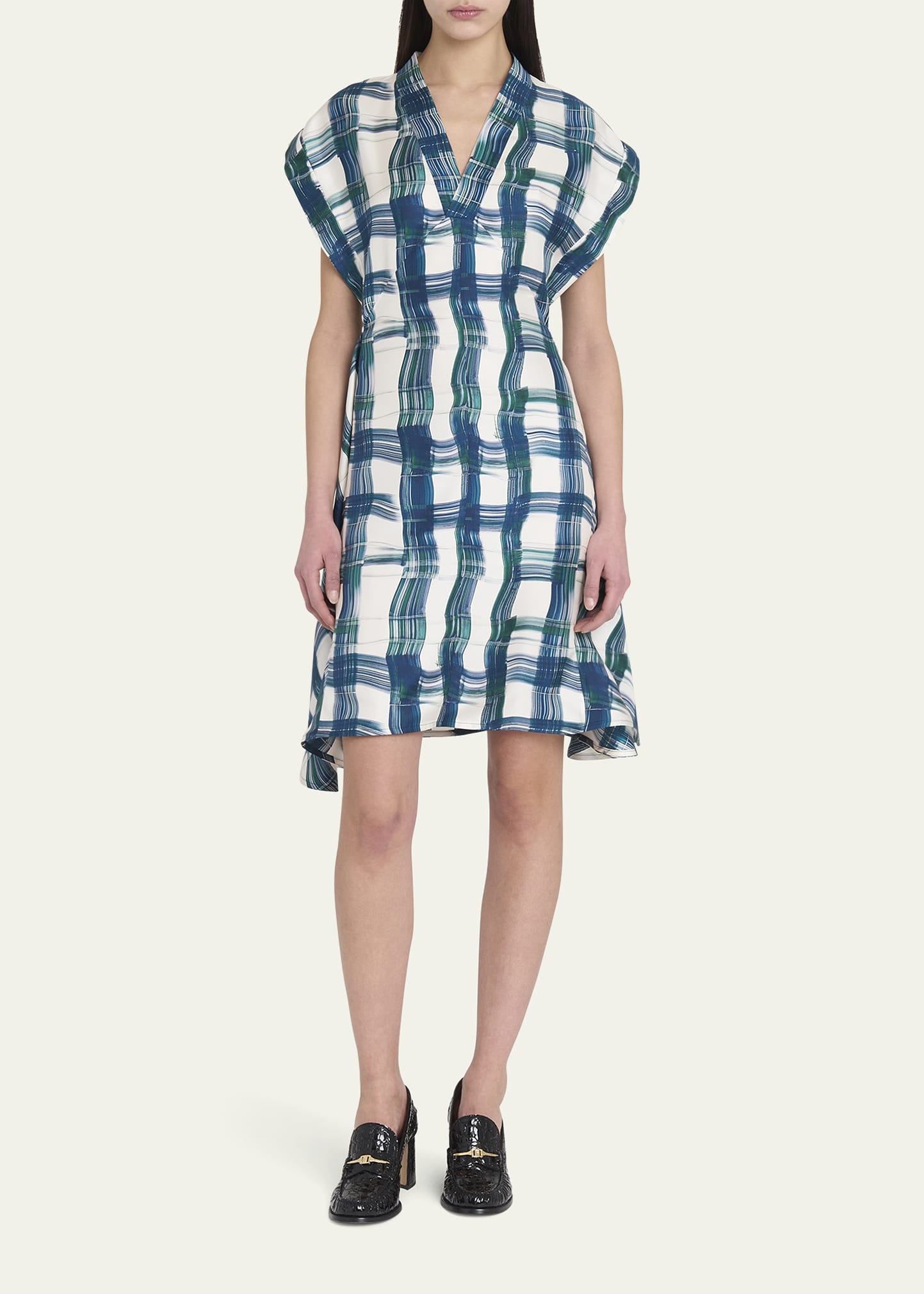 Brushstroke Check Short Silk Dress - 2