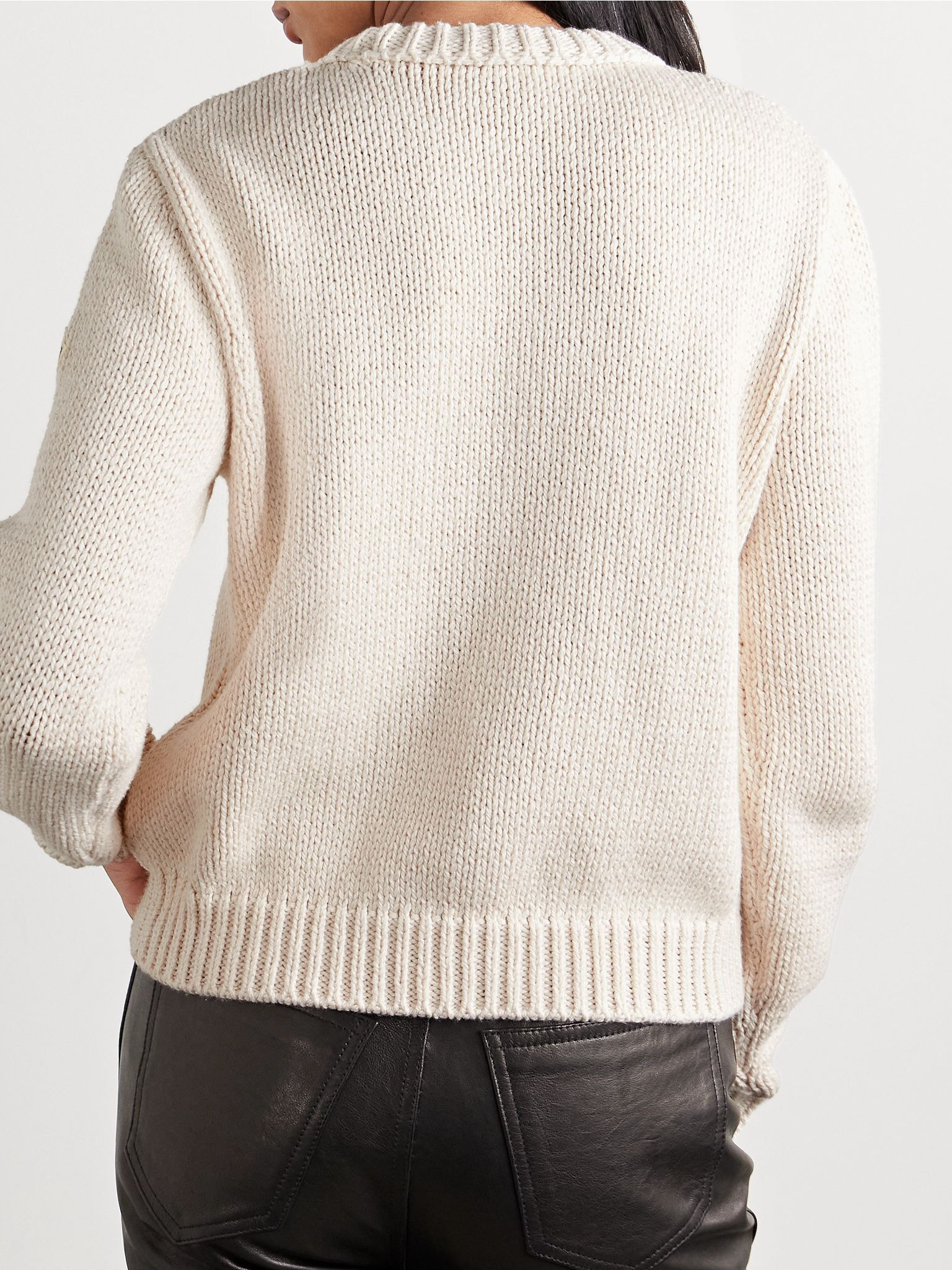 Embroidered cotton sweater Ivory - 4