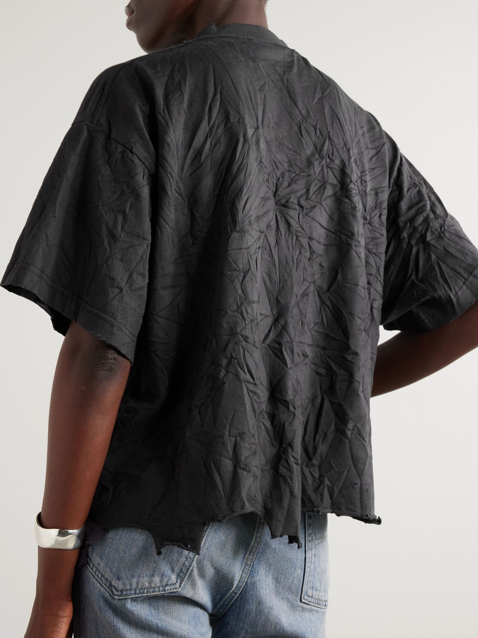Cropped distressed printed cotton-jersey T-shirt Black - 4