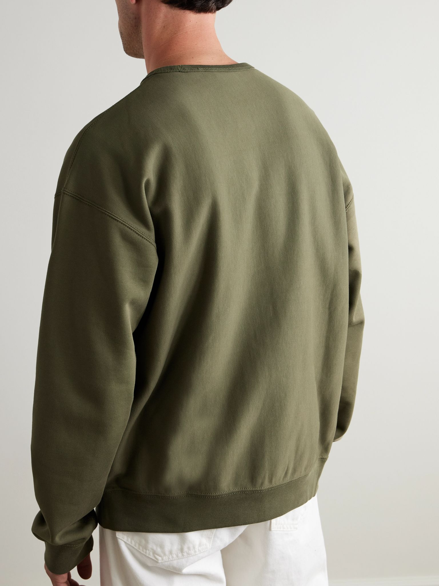Solo Swoosh Oversized Logo-Embroidered Cotton-Blend Jersey Sweatshirt Green - 3