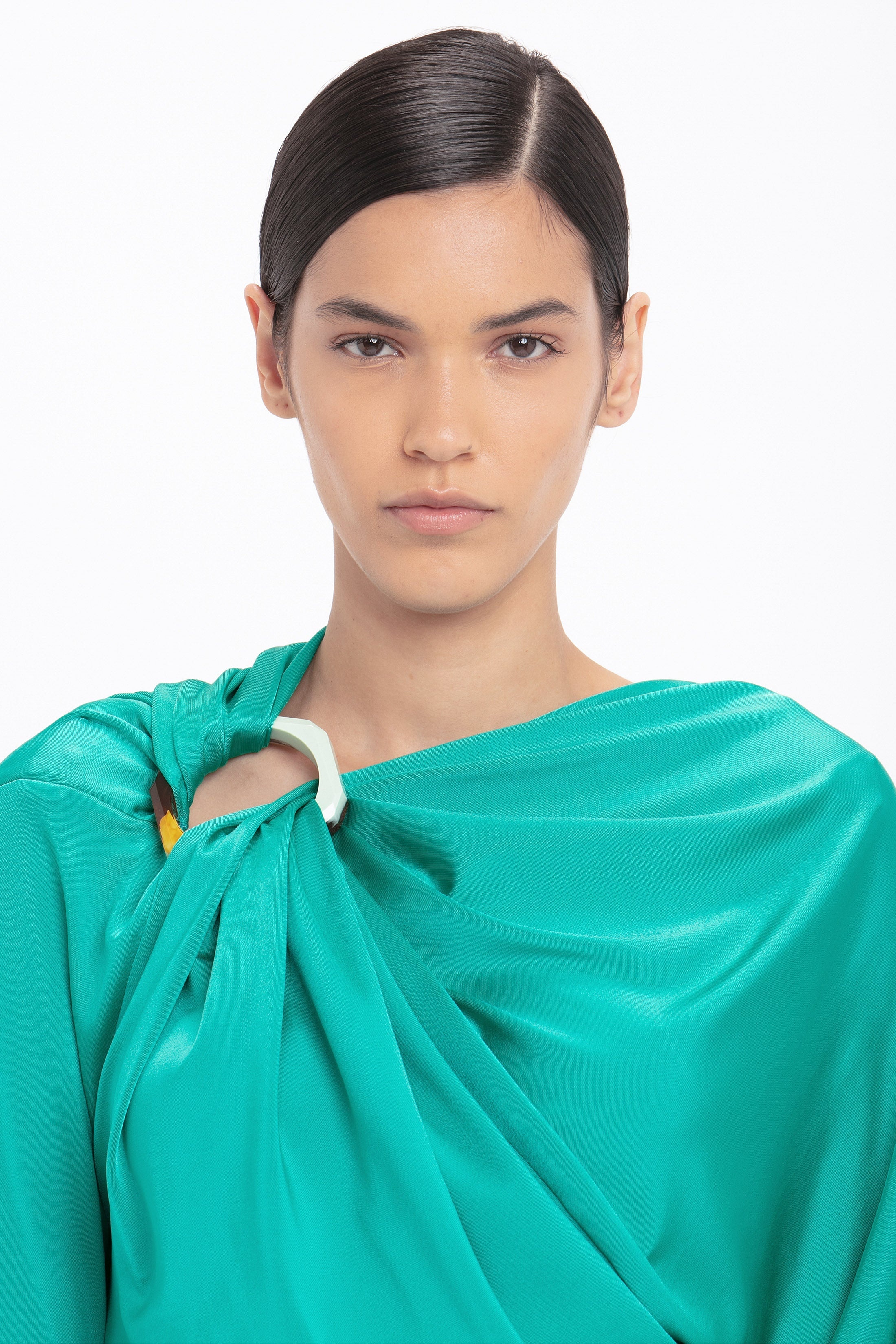 Long Sleeve Draped Jersey Top In Peacock - 5