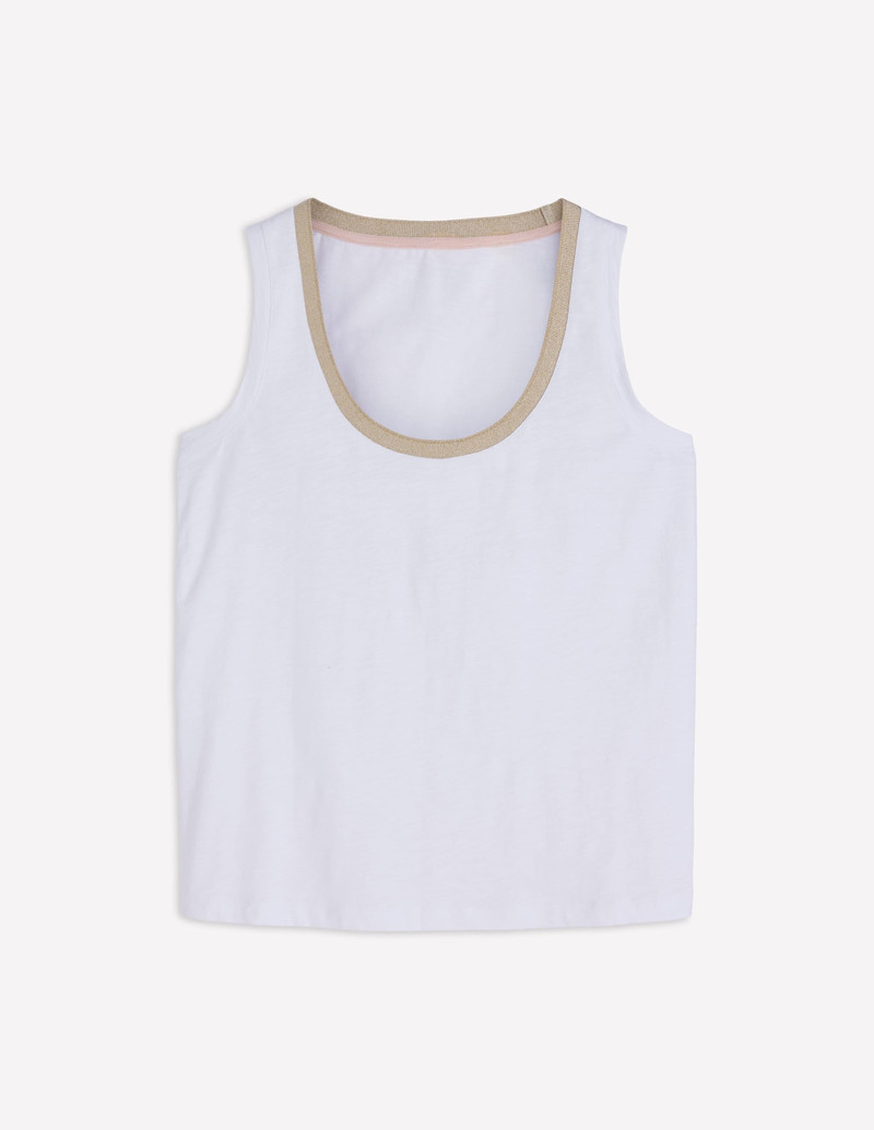 Metallic Trim Scoop Neck Vest-White 1