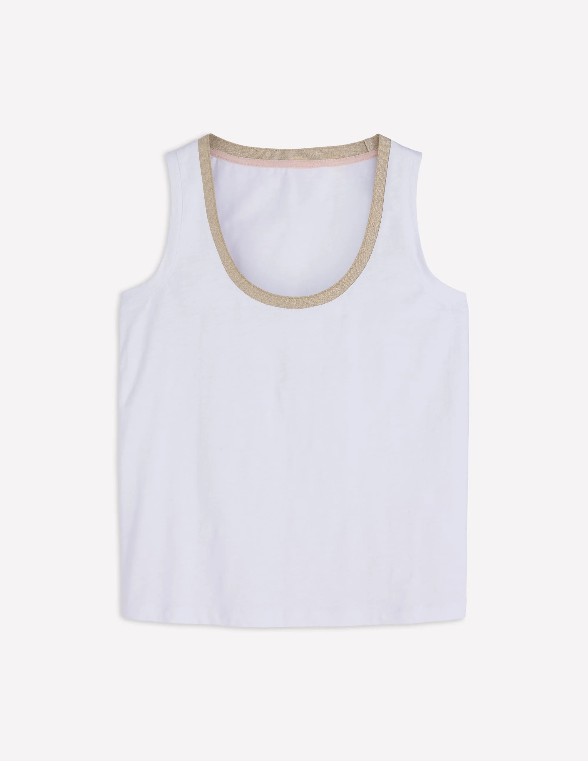 Metallic Trim Scoop Neck Vest-White - 1