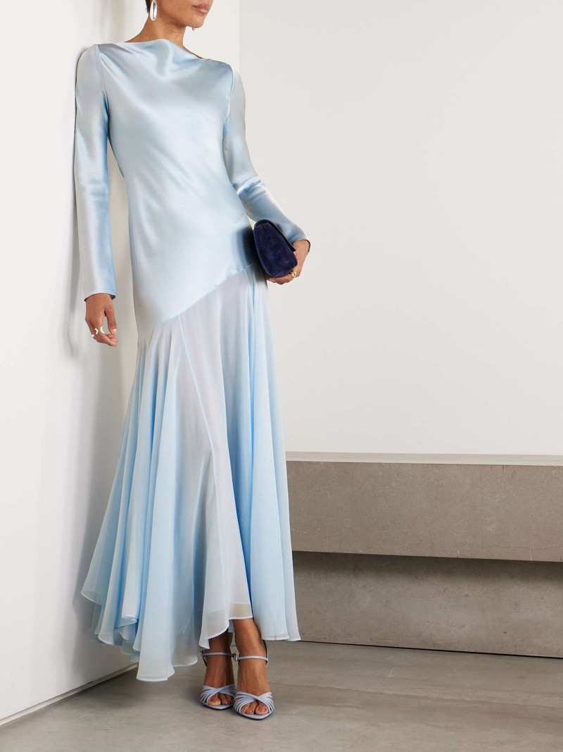 TOVE Cordelia silk-satin and chiffon maxi dress Light blue outlook