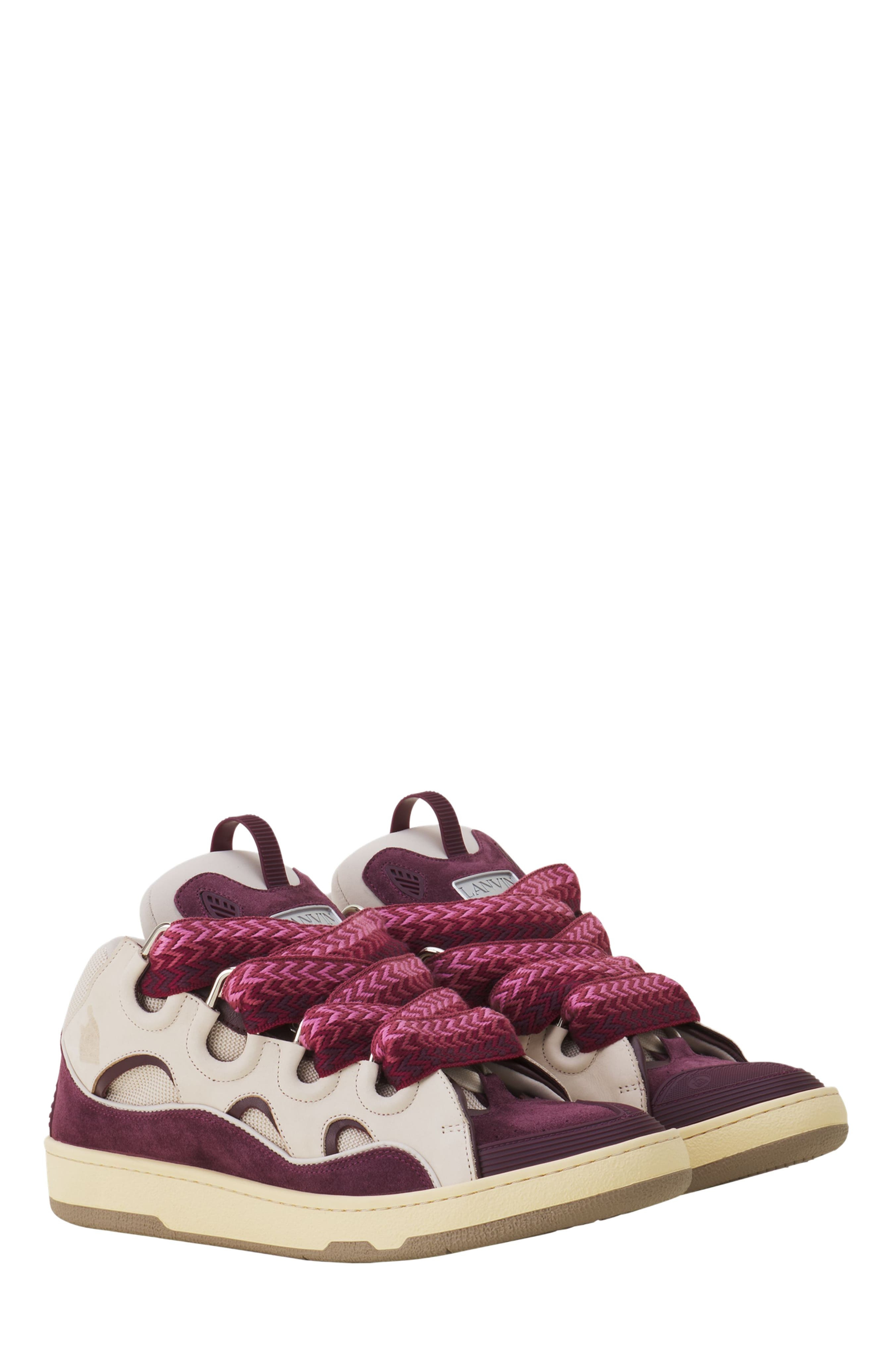 Lanvin Curb Leather Sneakers in Beige/burgundy at Nordstrom - 2