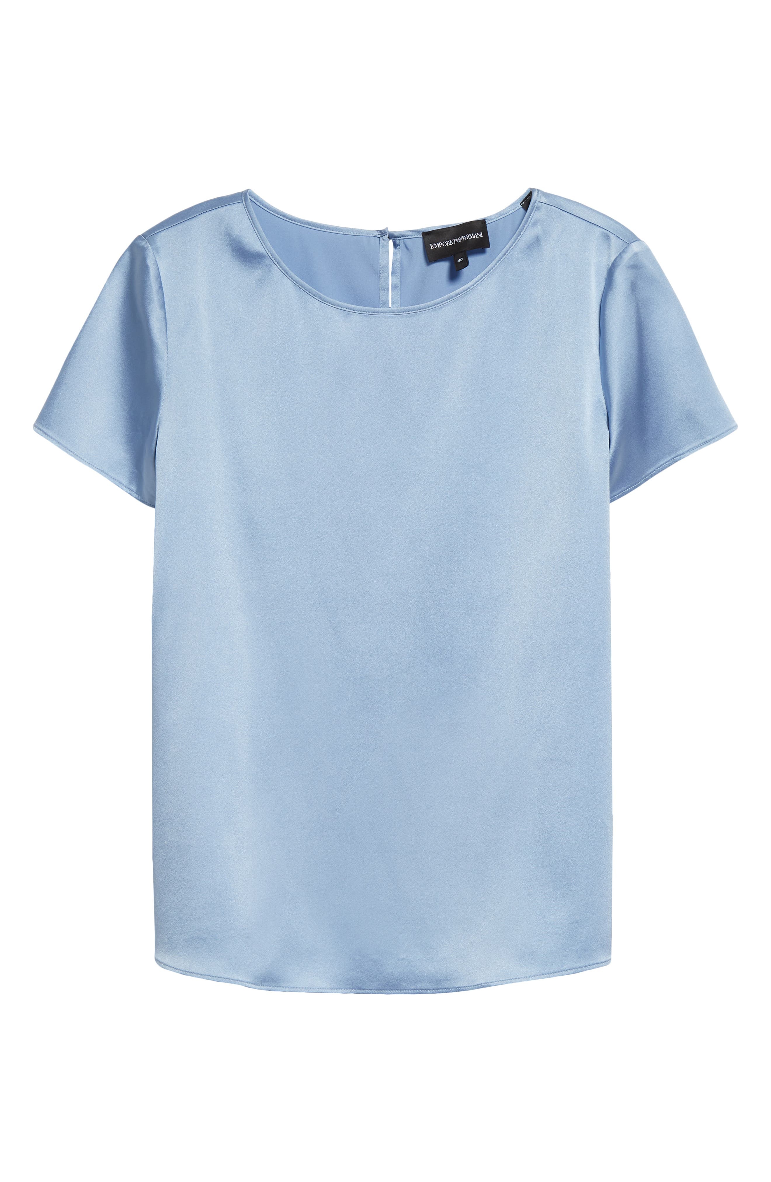 Emporio Armani Silk Satin T-Shirt in Solid Light/Pastel Blue at Nordstrom - 5