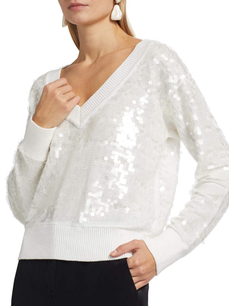 Women's Ilaria Sequined V-Neck Sweater - Ecru 6