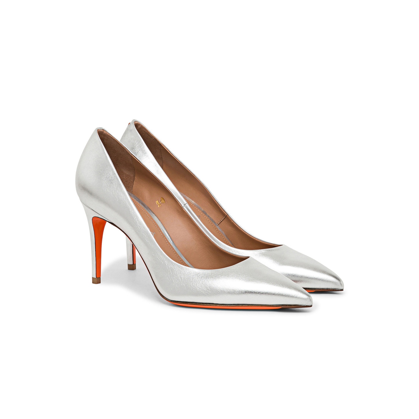 Women's silver laminated leather high-heel pump - 2