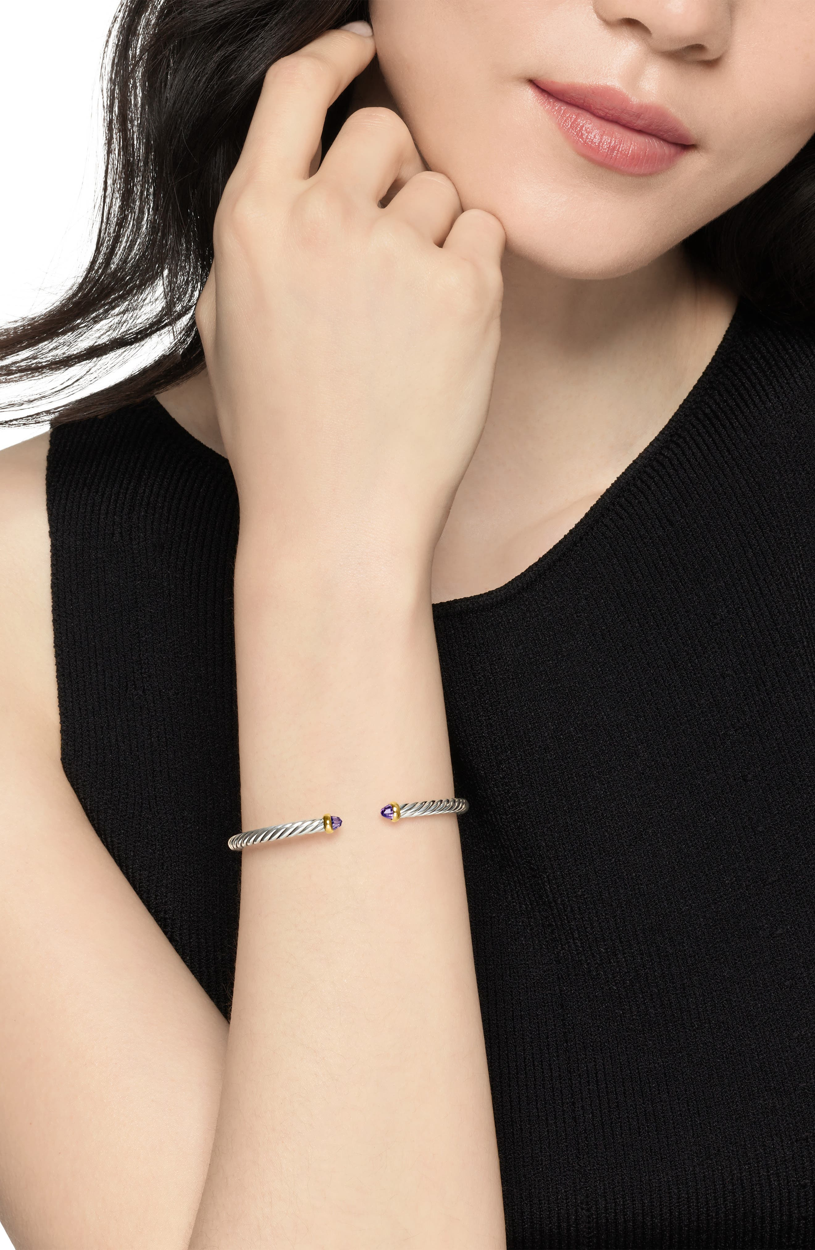 David Yurman Cable Flex Bracelet in Sterling Silver with 14K Yellow Gold, 4mm in Silver/Gold/Amethys - 2