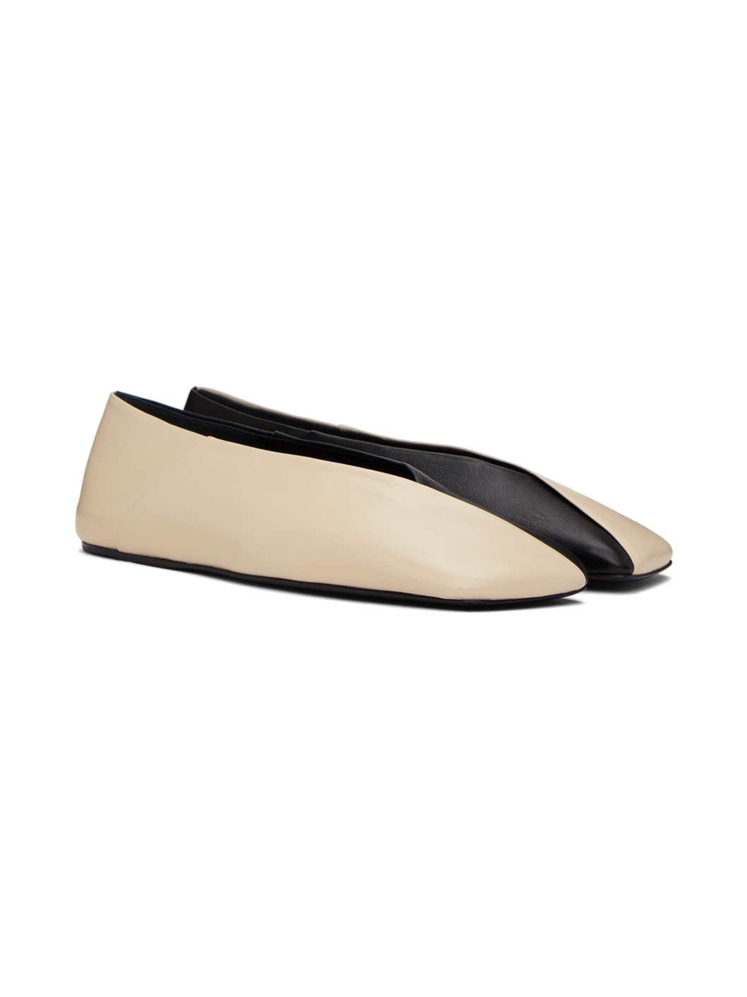 Off-White & Black Square Toe Ballerina Flats - 4