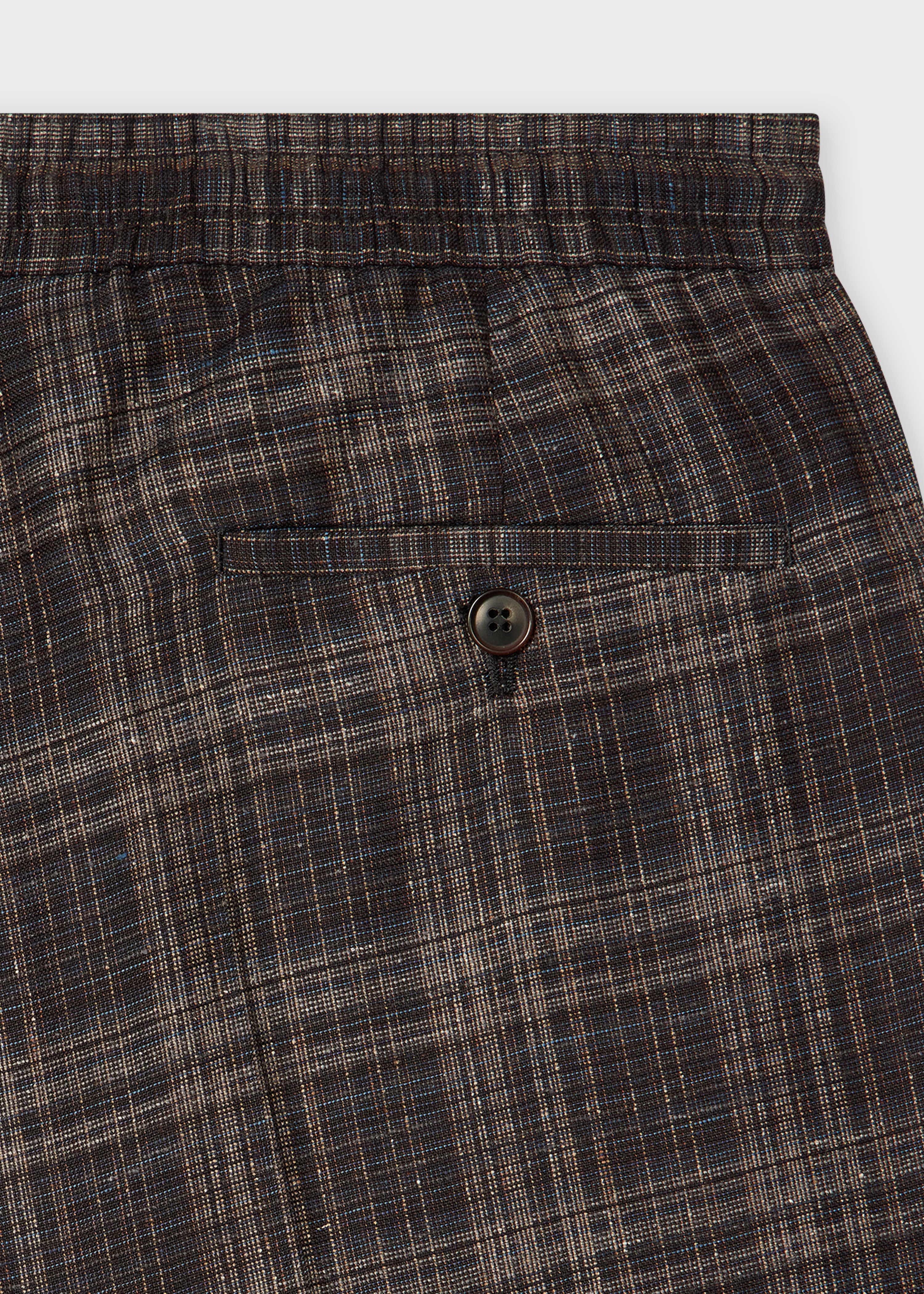 Brown and Navy Check Silk-Wool Drawstring Trousers - 2