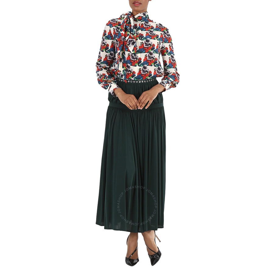 Chloe Ladies Eclipse Green Bohemian Jupon Fluid Pleated Midi Skirt - 6