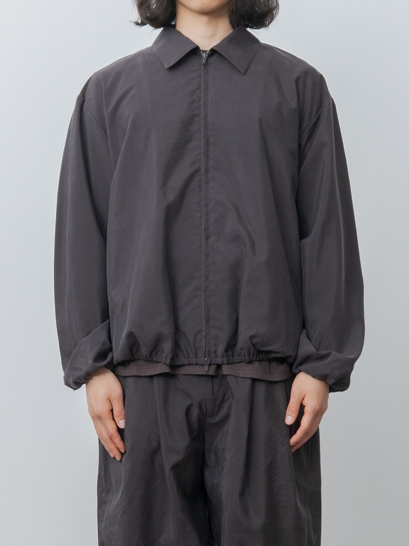 Silk Nylon Collared Zip Jacket - Charcoal Brown 3