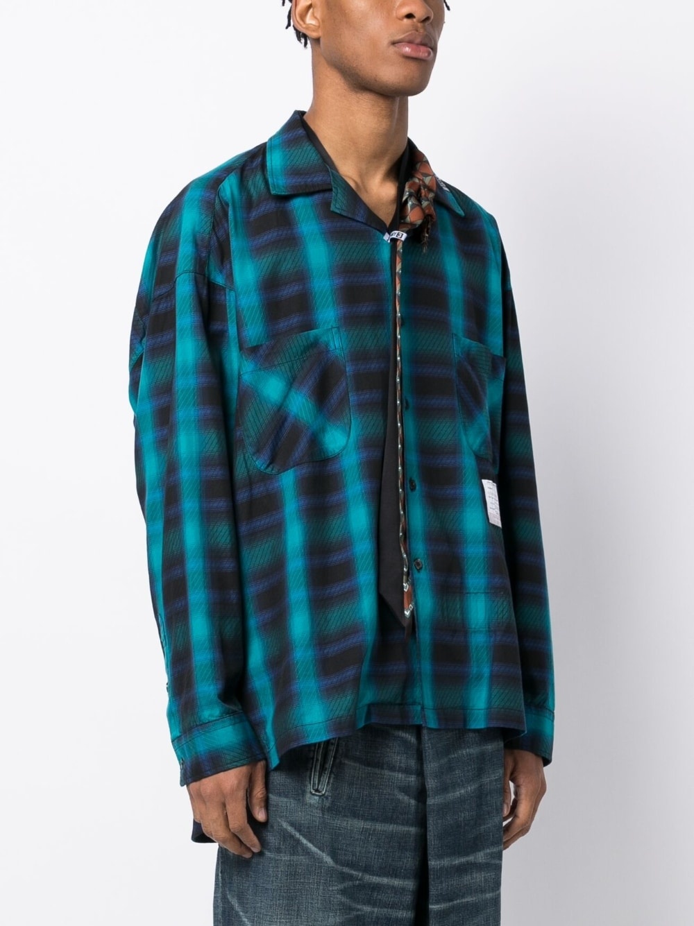plaid-check print cotton shirt - 3