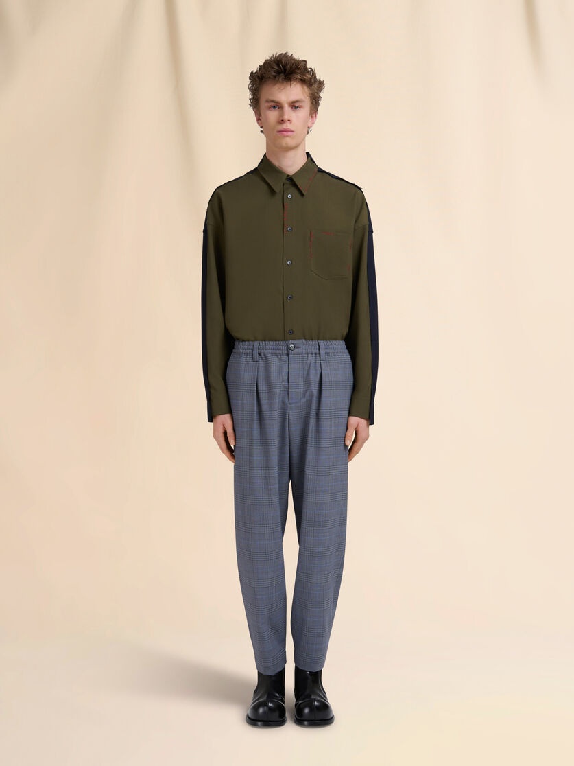 BLUE CHECKED WOOL TROUSERS WITH DRAWSTRING WAIST - 2