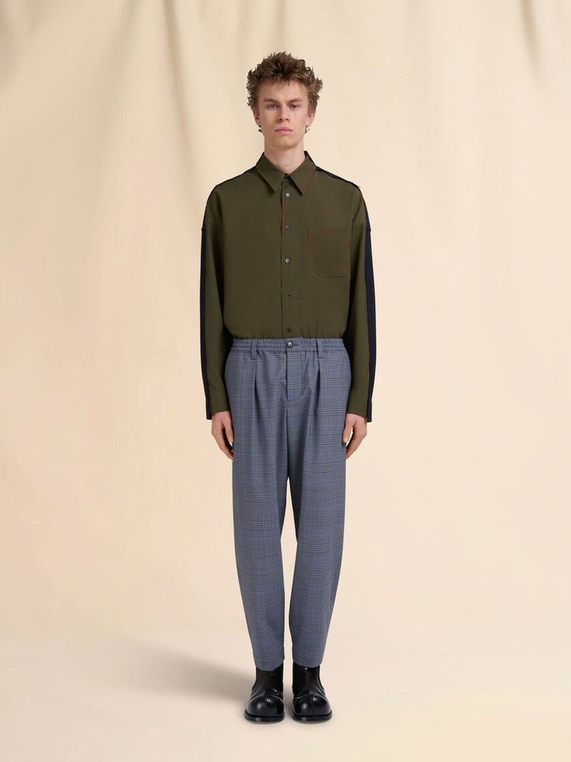 Marni BLUE CHECKED WOOL TROUSERS WITH DRAWSTRING WAIST outlook