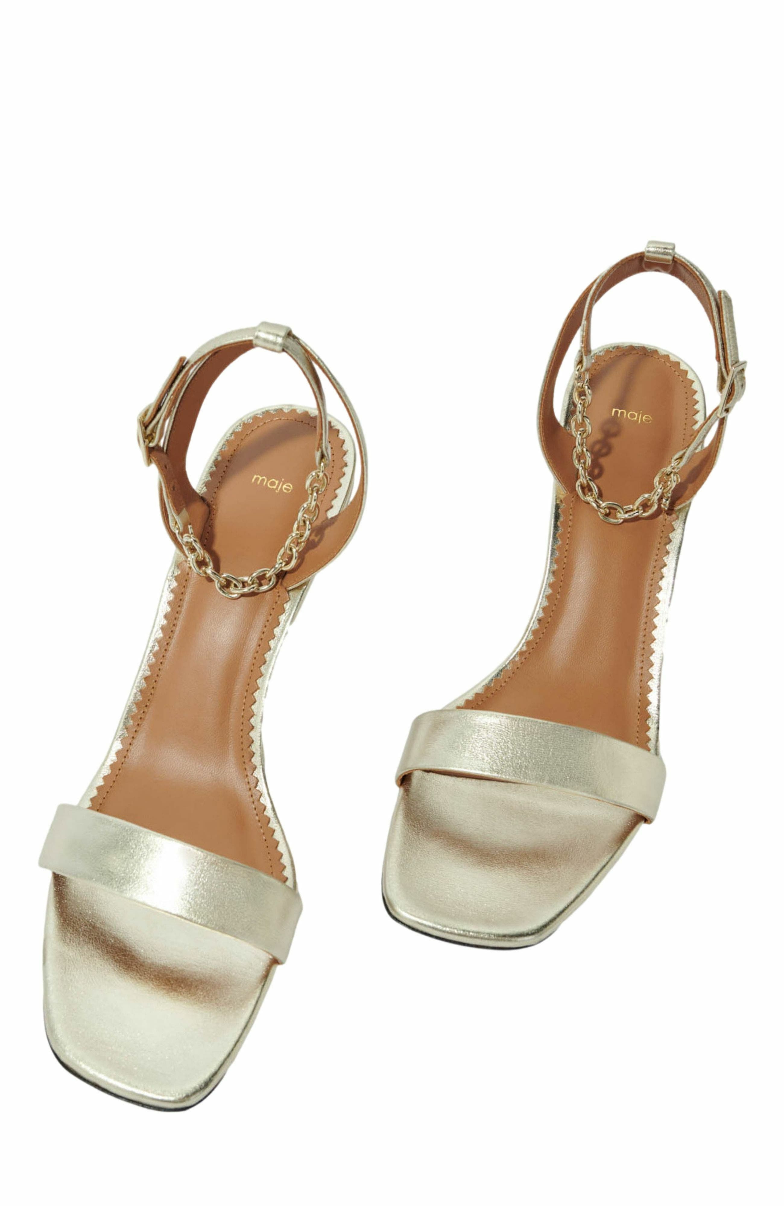 maje Gold metallic leather sandals in Light Gold at Nordstrom - 4