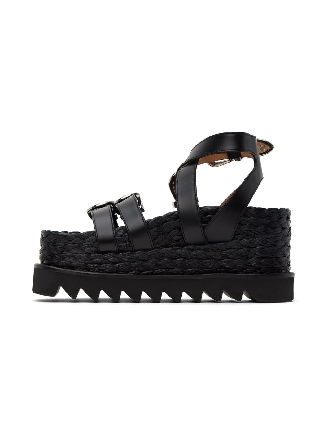 Black Pin-Buckle Platform Sandals - 3