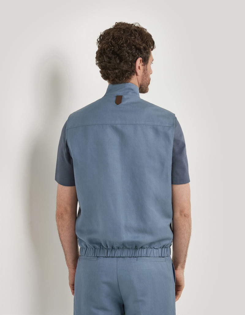 BLUE-SUGAR PAPER REVERSIBLE PUFFER GILET IN LINEN AND SILK BLEND 4