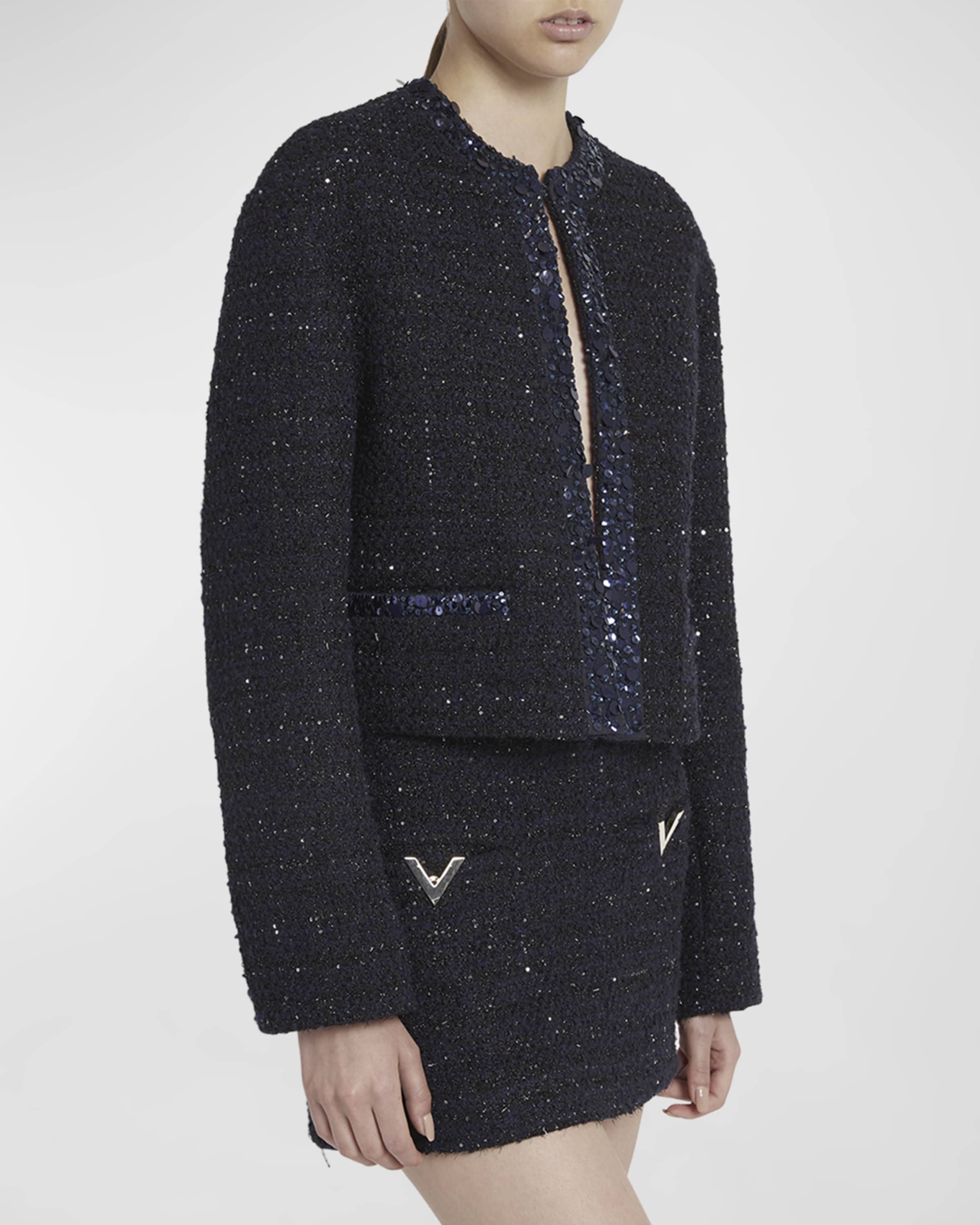Sequin-Embroidered Metallic Glaze Tweed Jacket - 2