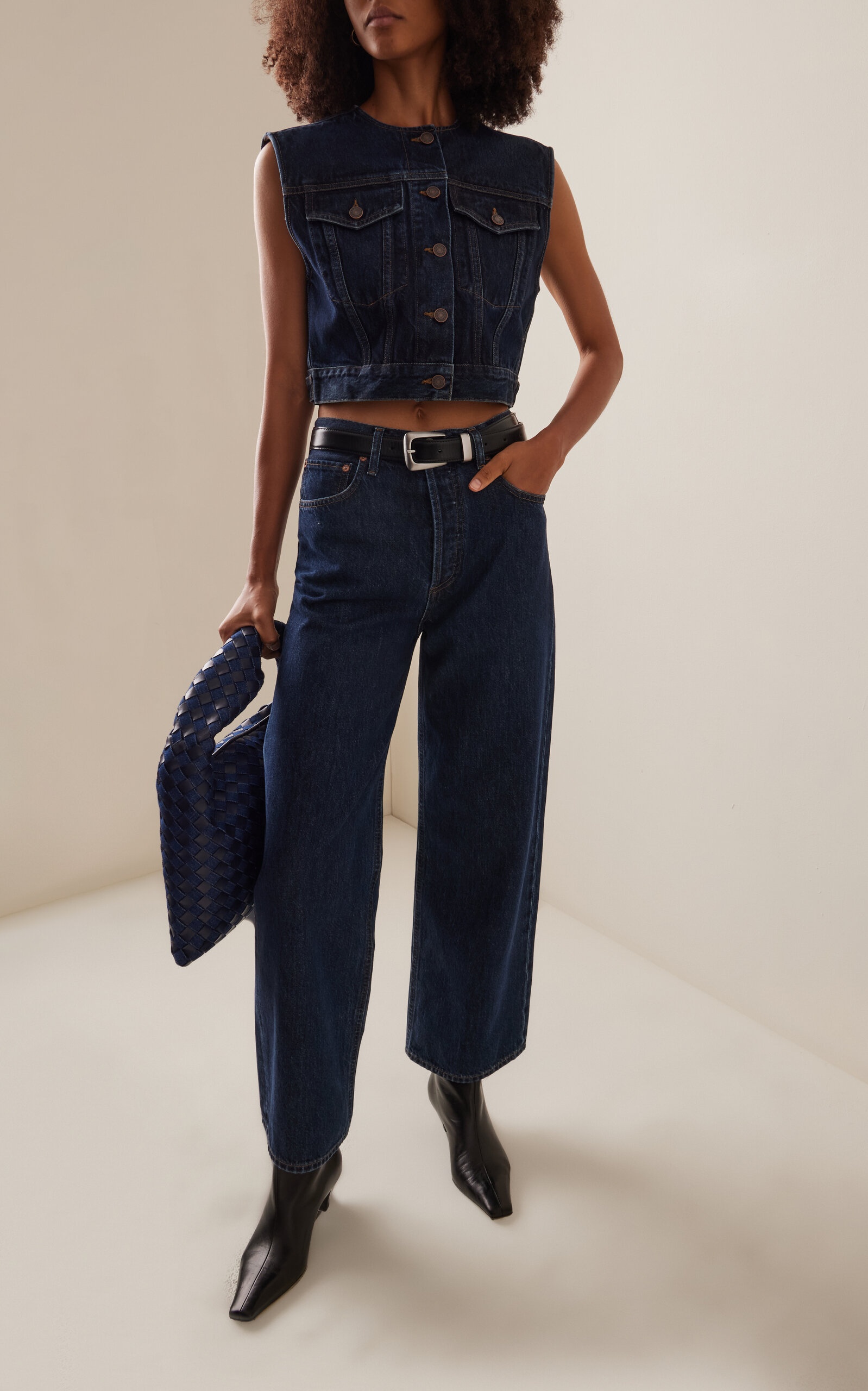 Leo Cropped Denim Vest blue - 3