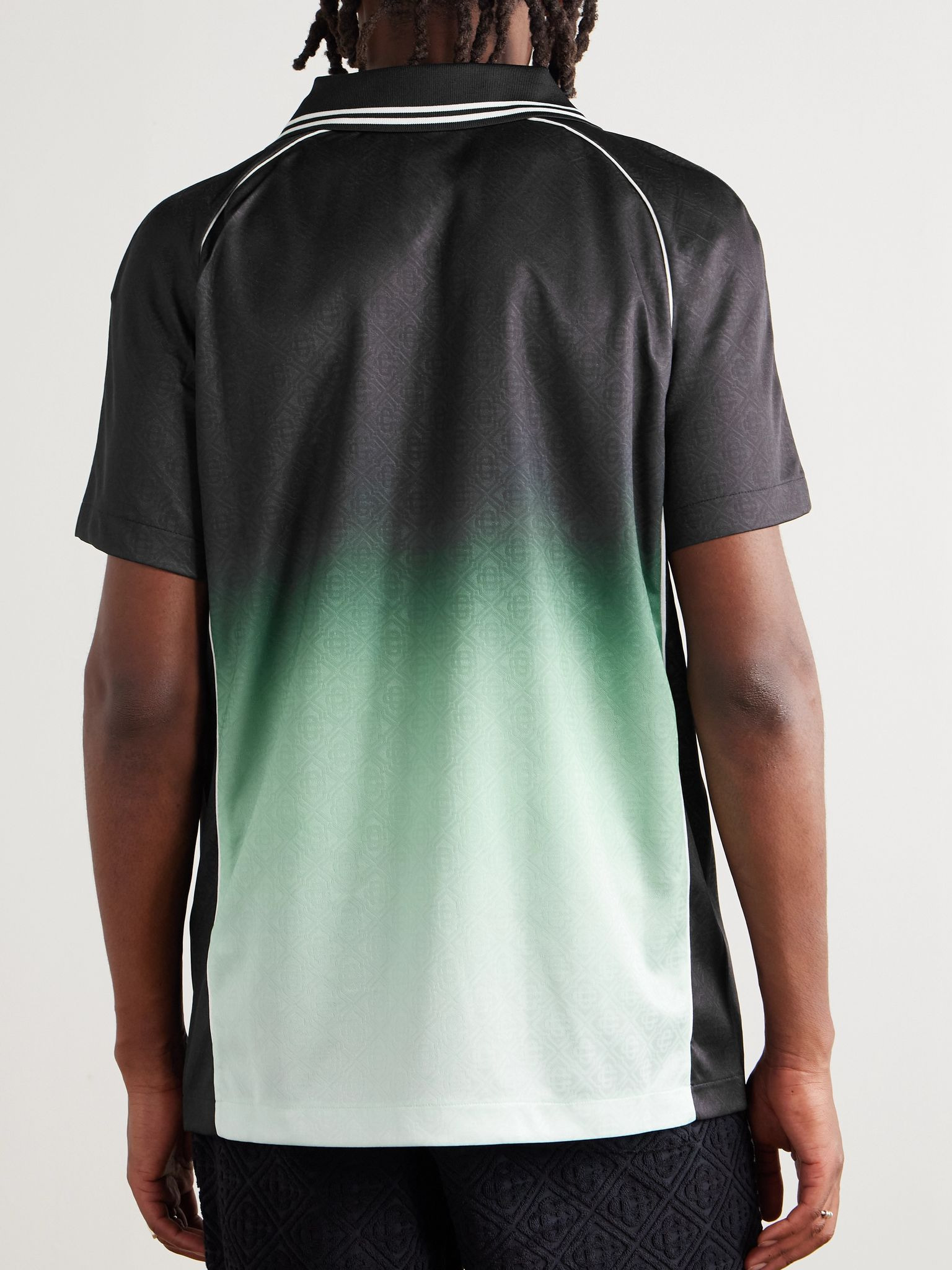 Logo-Detailed Monogrammed Dégradé Jersey Polo Shirt Green - 3