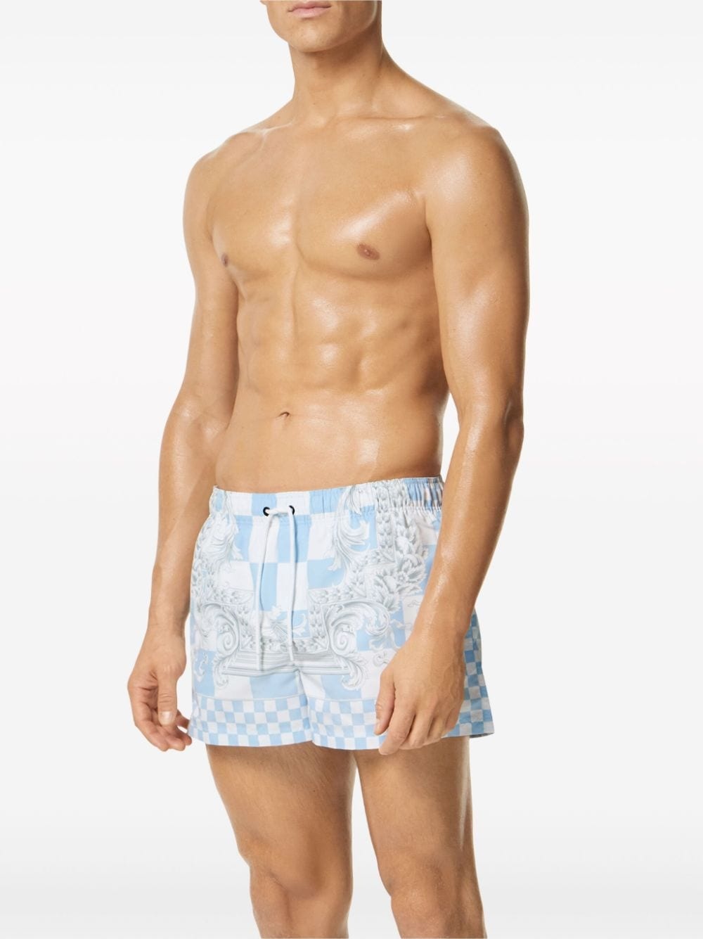 baroque-print checked swim shorts - 3