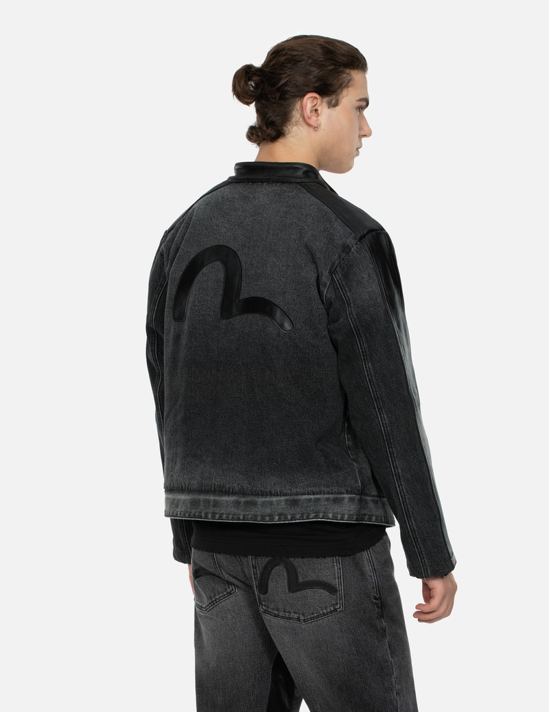 LEATHER LOGO AND SEAGULL APPLIQUÉ REGULAR FIT DENIM MOTO JACKET 8