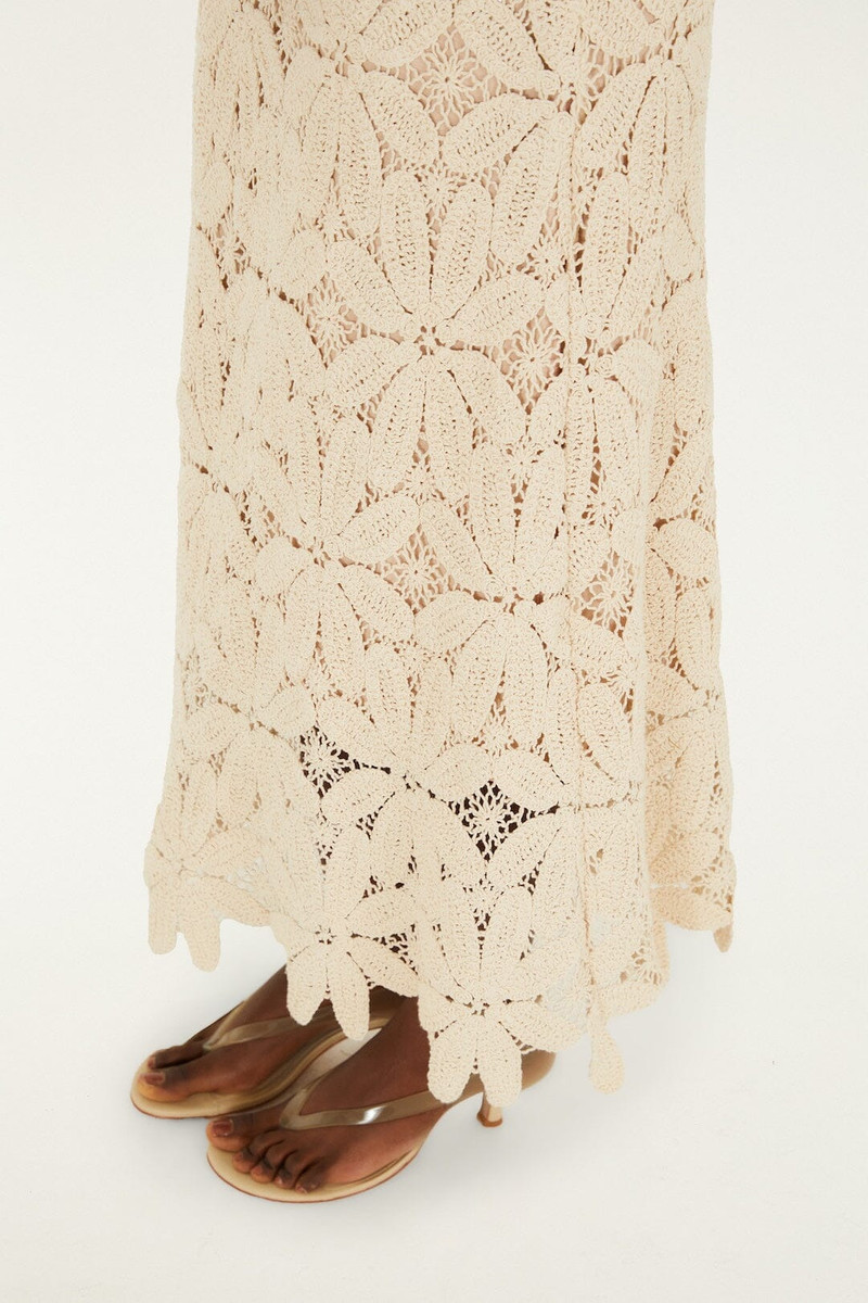 Off-White One-Shoulder Crochet Flower Maxi Dress 3
