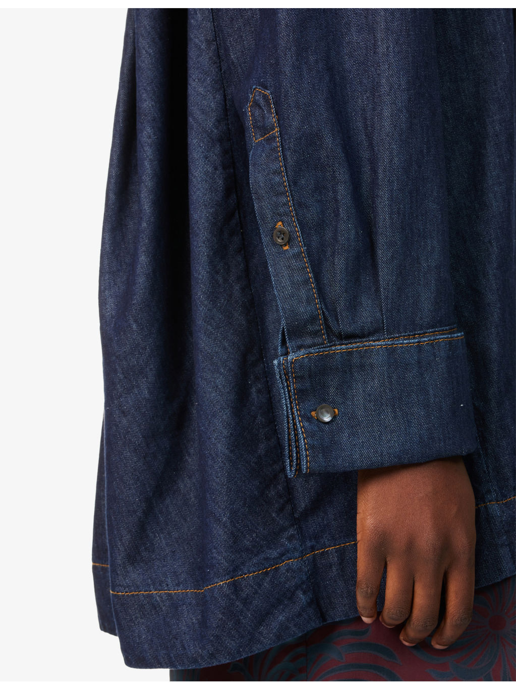 Bow-Embellished Relaxed-Fit Denim Blouse - 6