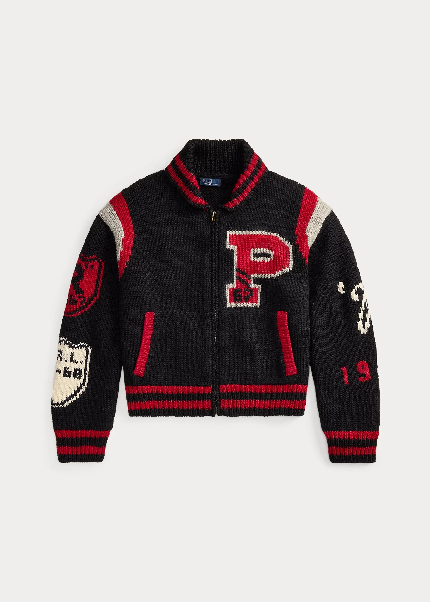 Wool-Blend Letter Zip Cardigan - 1