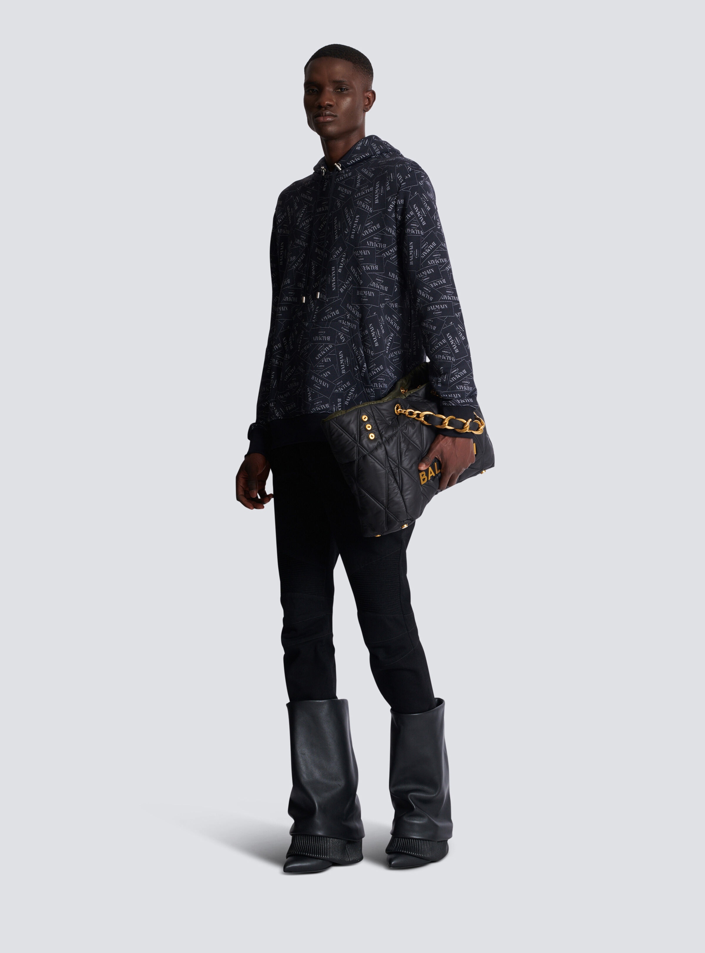 Hoodie with all-over Balmain label print - 2
