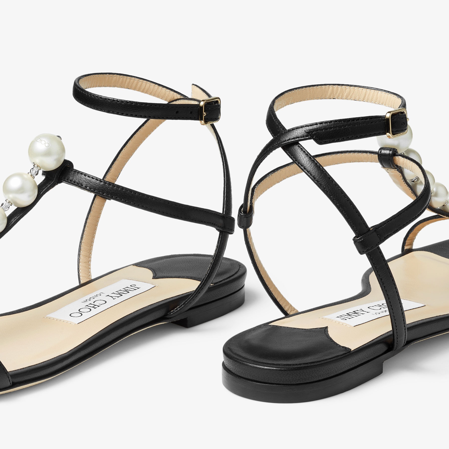 Amari Flat
Black Nappa Leather Flat Sandals with Pearls - 4