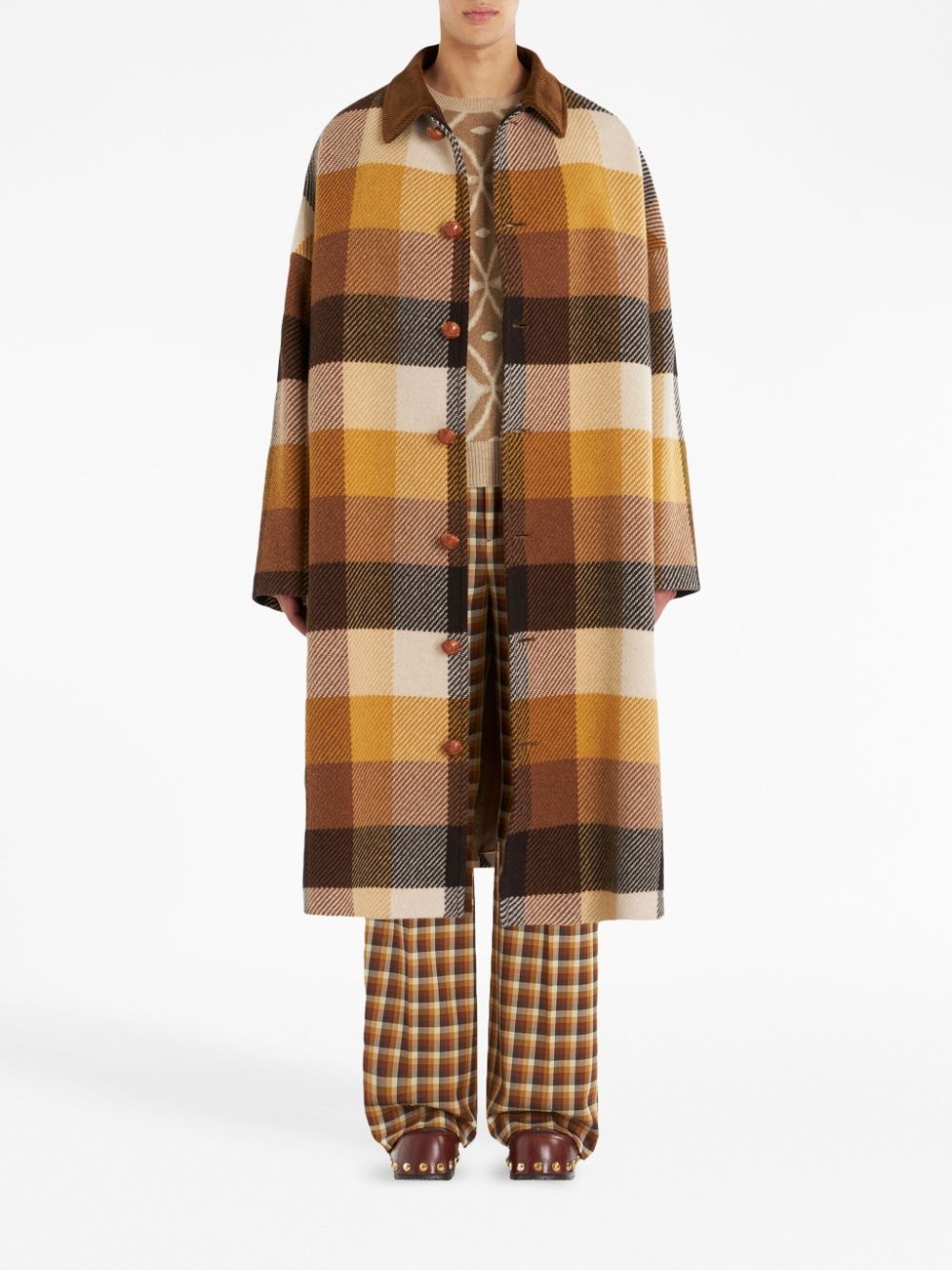 check-pattern wool coat - 2