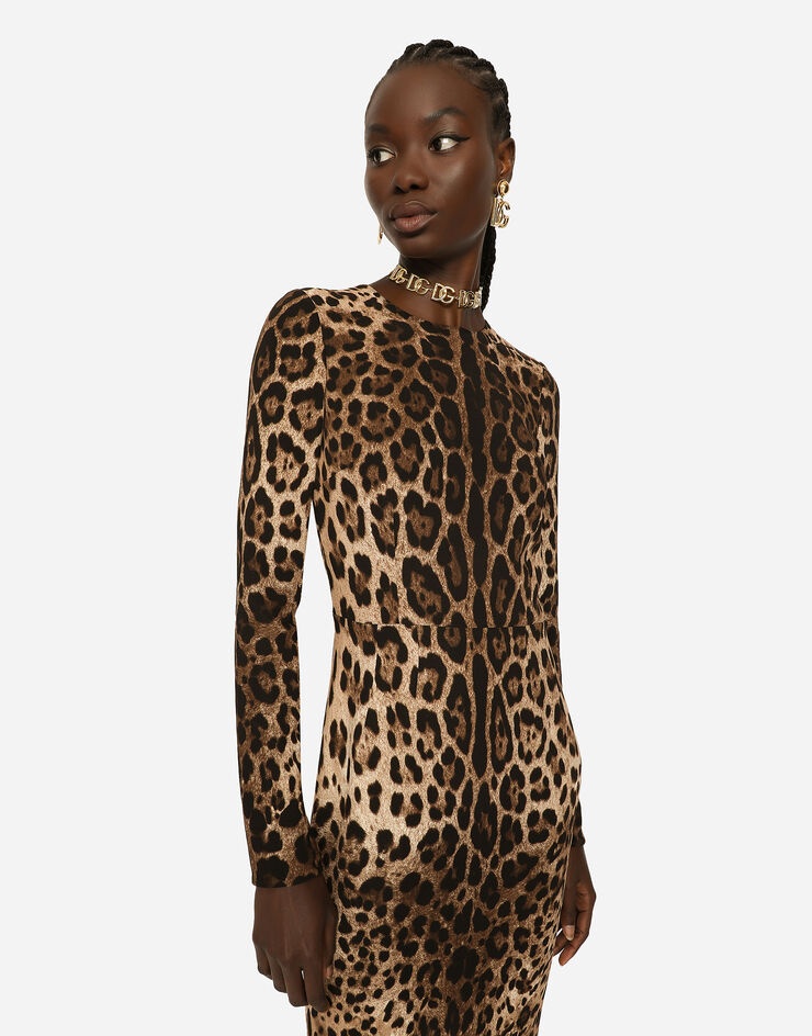 Leopard-print cady dress with long sleeves - 4