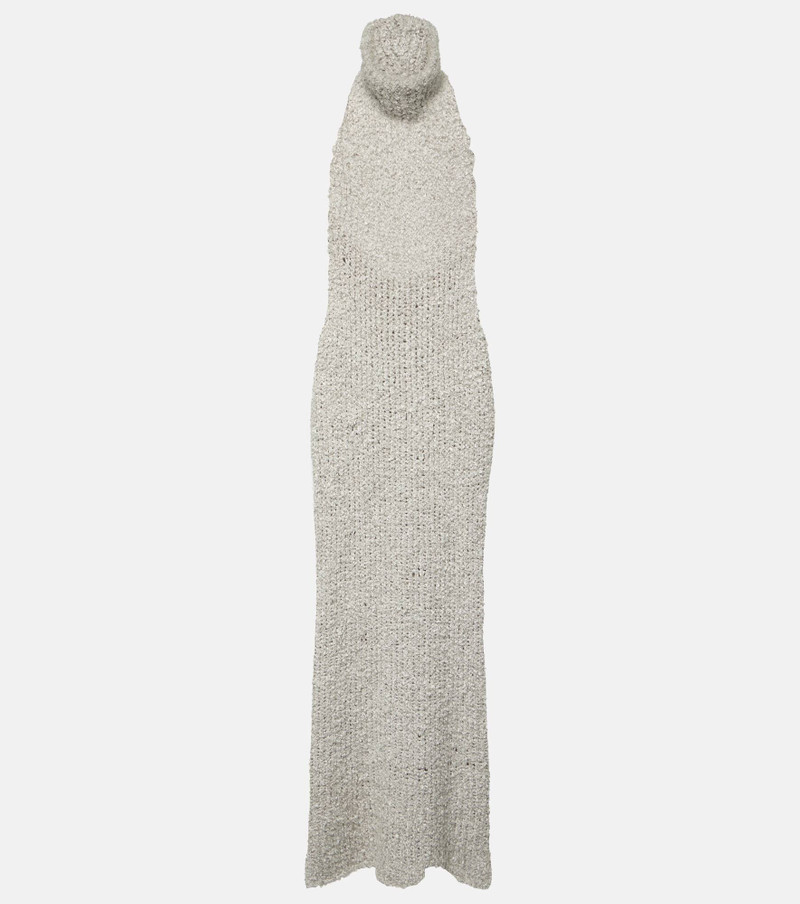 Turtleneck silk bouclé maxi dress 1