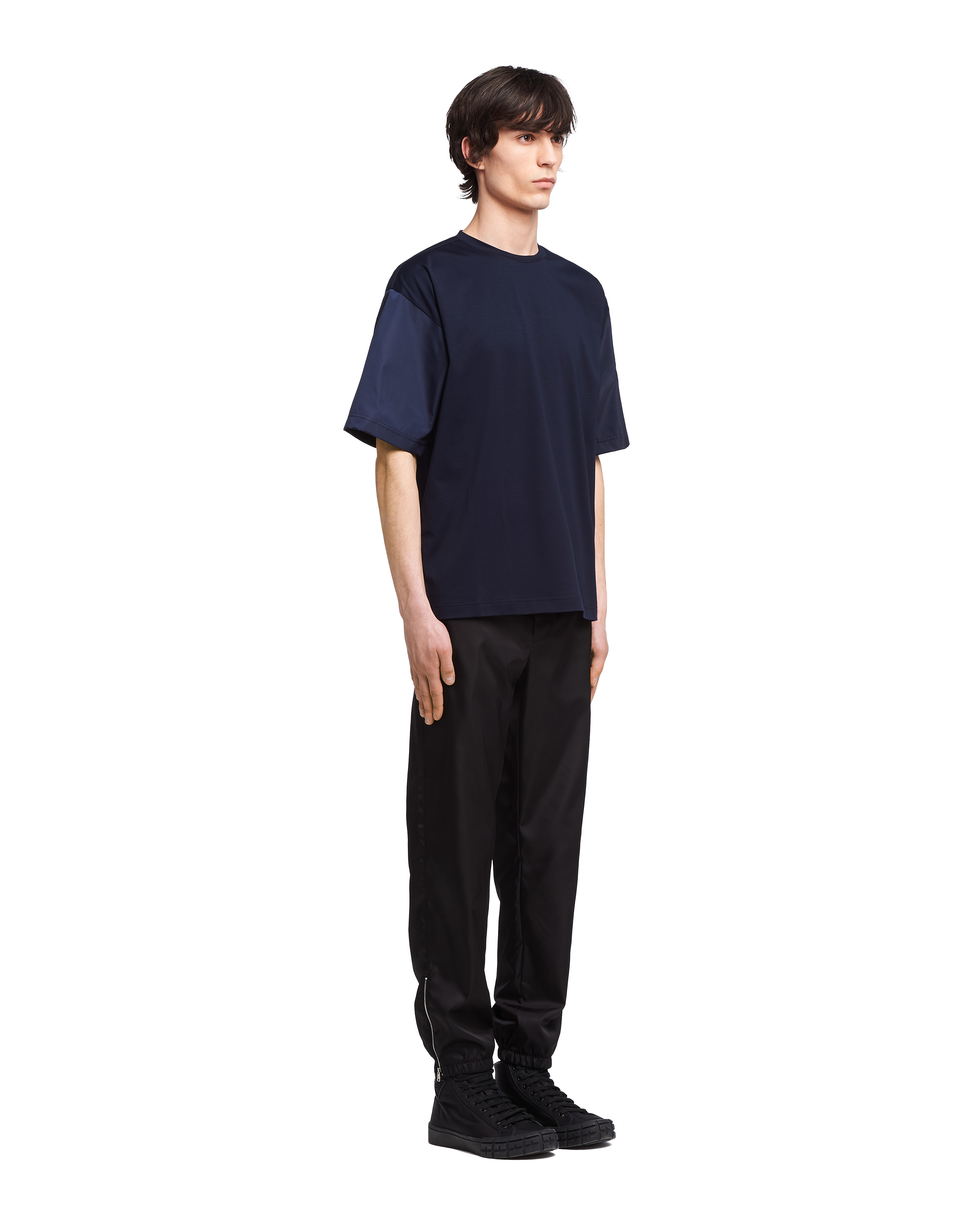 Stretch cotton T-shirt with Re-Nylon details - 3