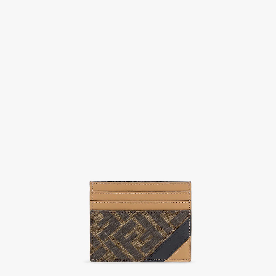 Card holder with six slots and flat central pocket. Made of textured fabric with FF motif in brown a - 1