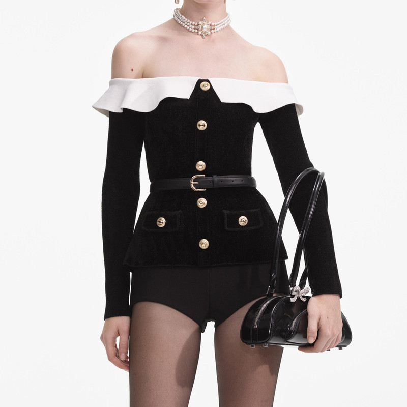 Black Chenille Knit Off Shoulder Top 4