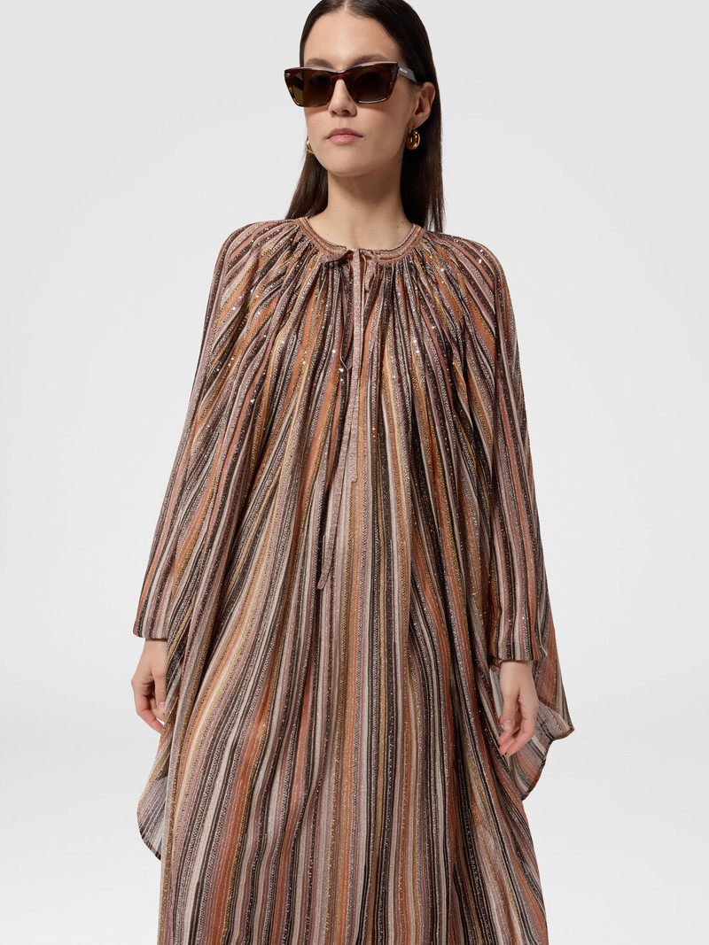 Ribbed Viscose Lamé Caftan with Wide Sleeves 4