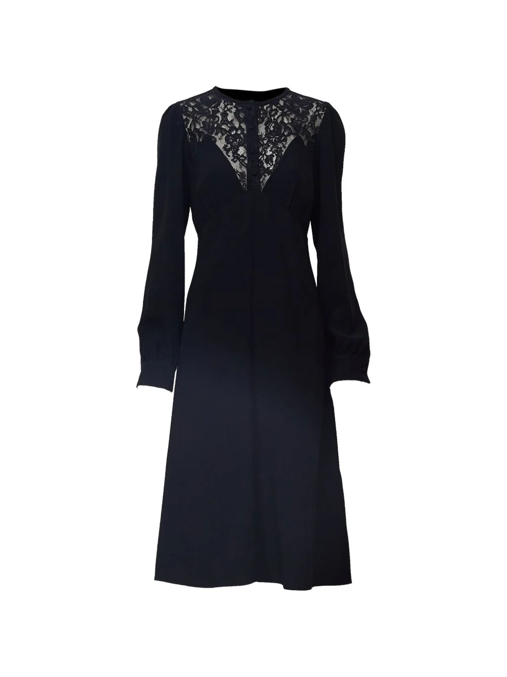 lace-insert long-sleeve midi dress - 1