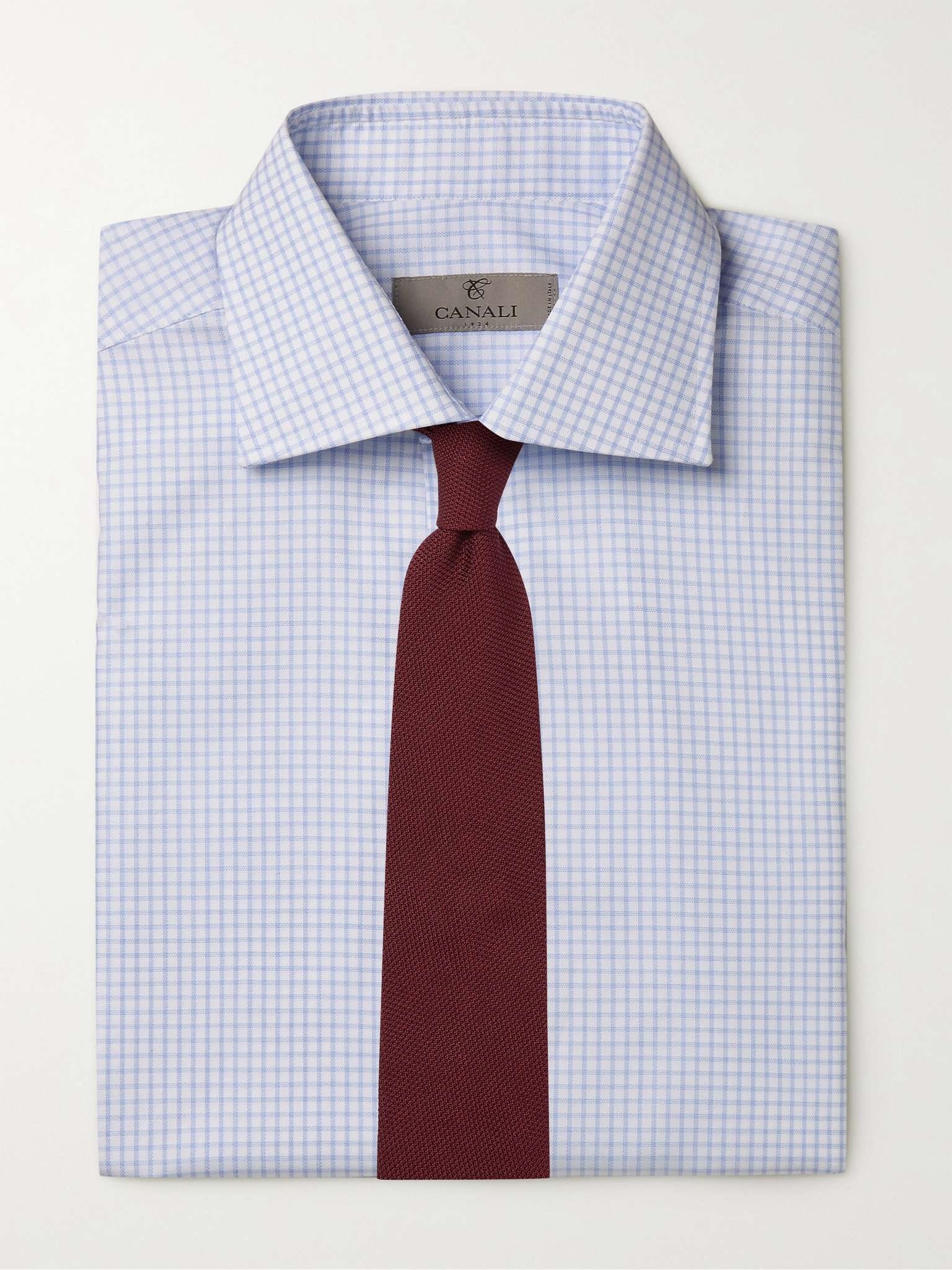 Cutaway-Collar Micro-Gingham Cotton Shirt - 5