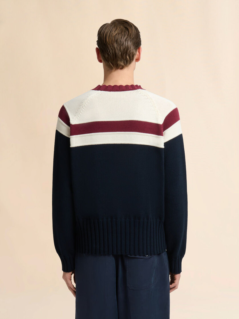 DEEP BLUE COTTON JUMPER WITH CONTRAST STRIPE 3