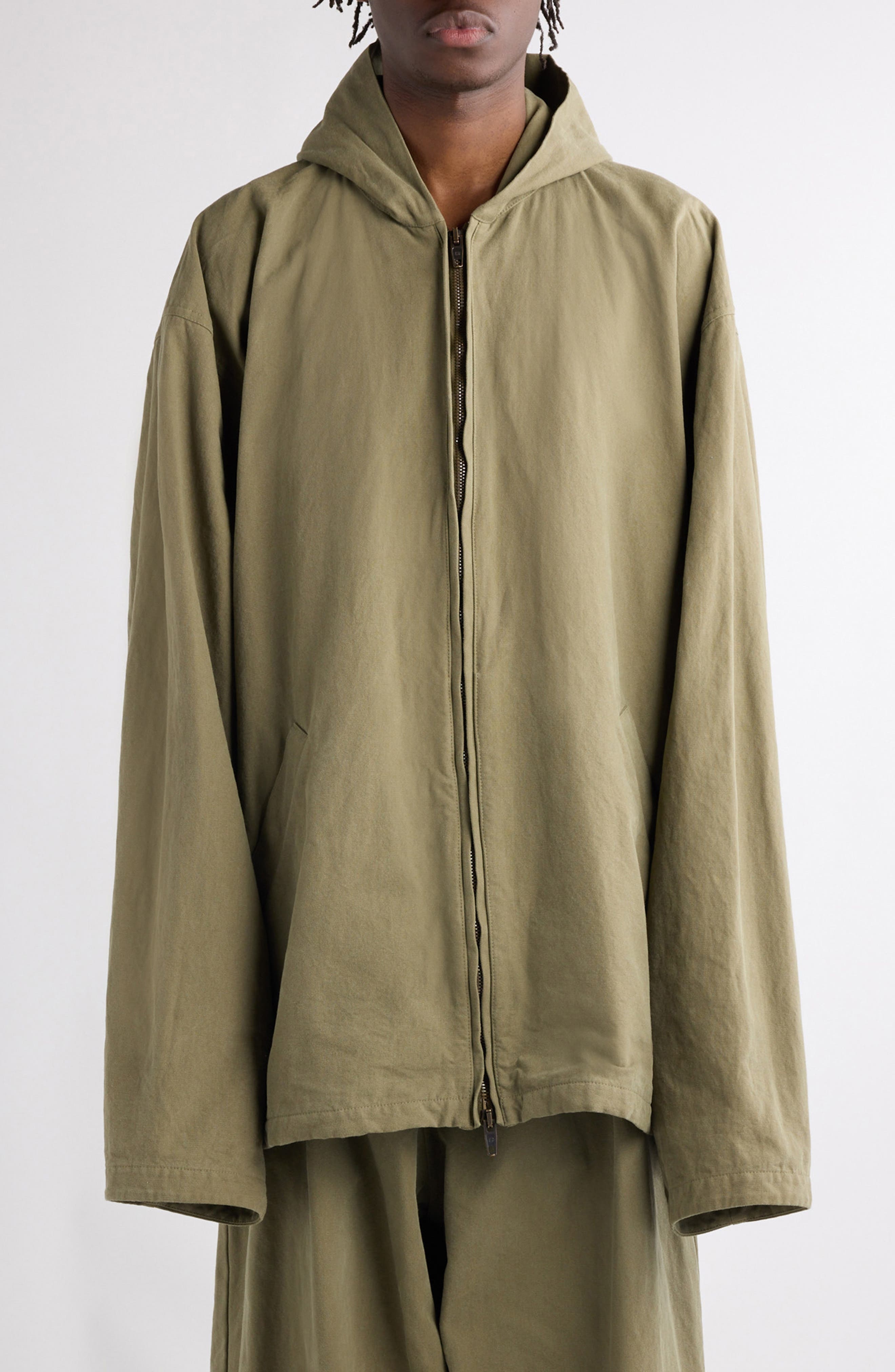 Balenciaga Oversize Cotton Hooded Jacket in 3420 Linden at Nordstrom - 1