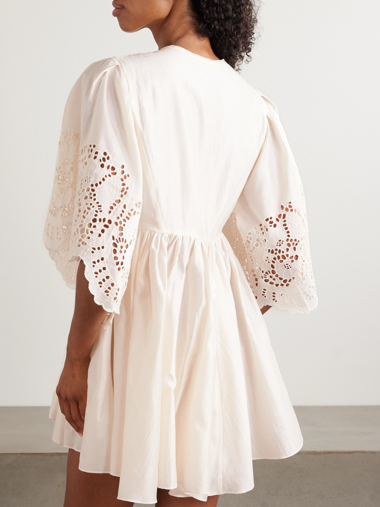 Basil Scalloped Broderie Anglaise Cotton And Silk-blend Mini Dress - 3