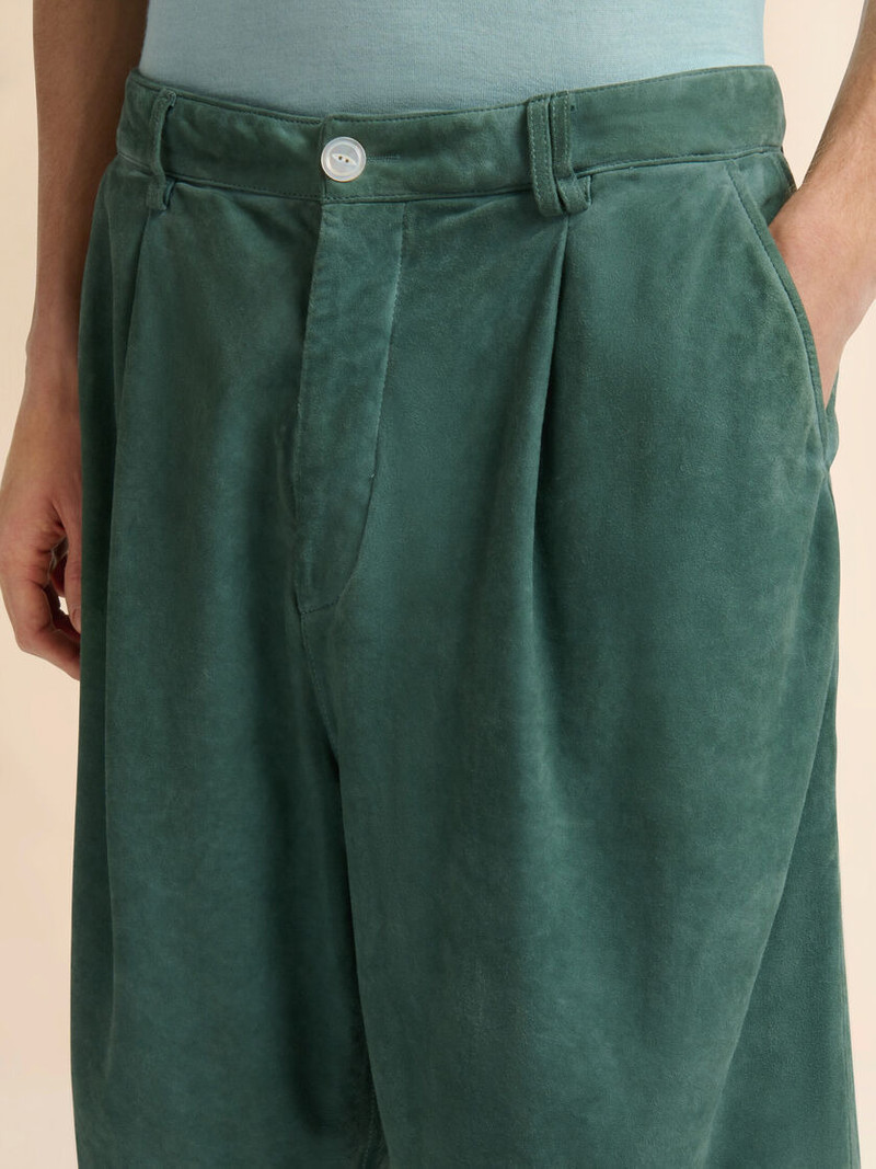 GREEN SUEDE SHORTS WITH PLEATS 4