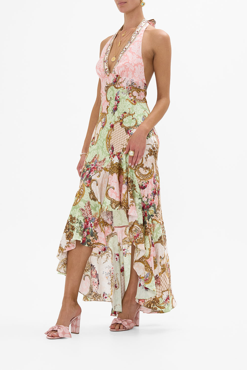 BIAS HALTER DRESS WITH RUFFLE HEM - 4