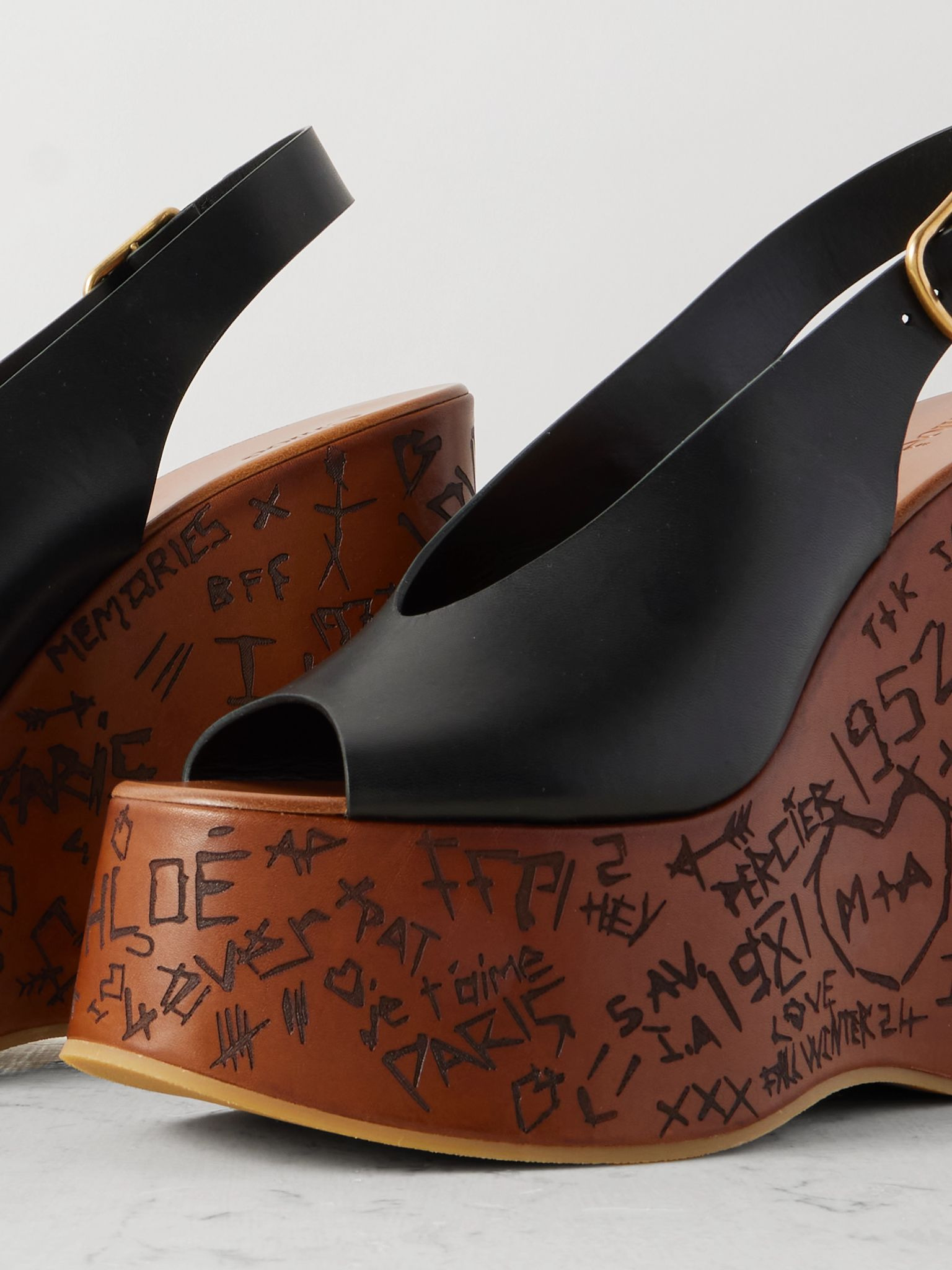 Maxime leather slingback platform wedge sandals Black - 4